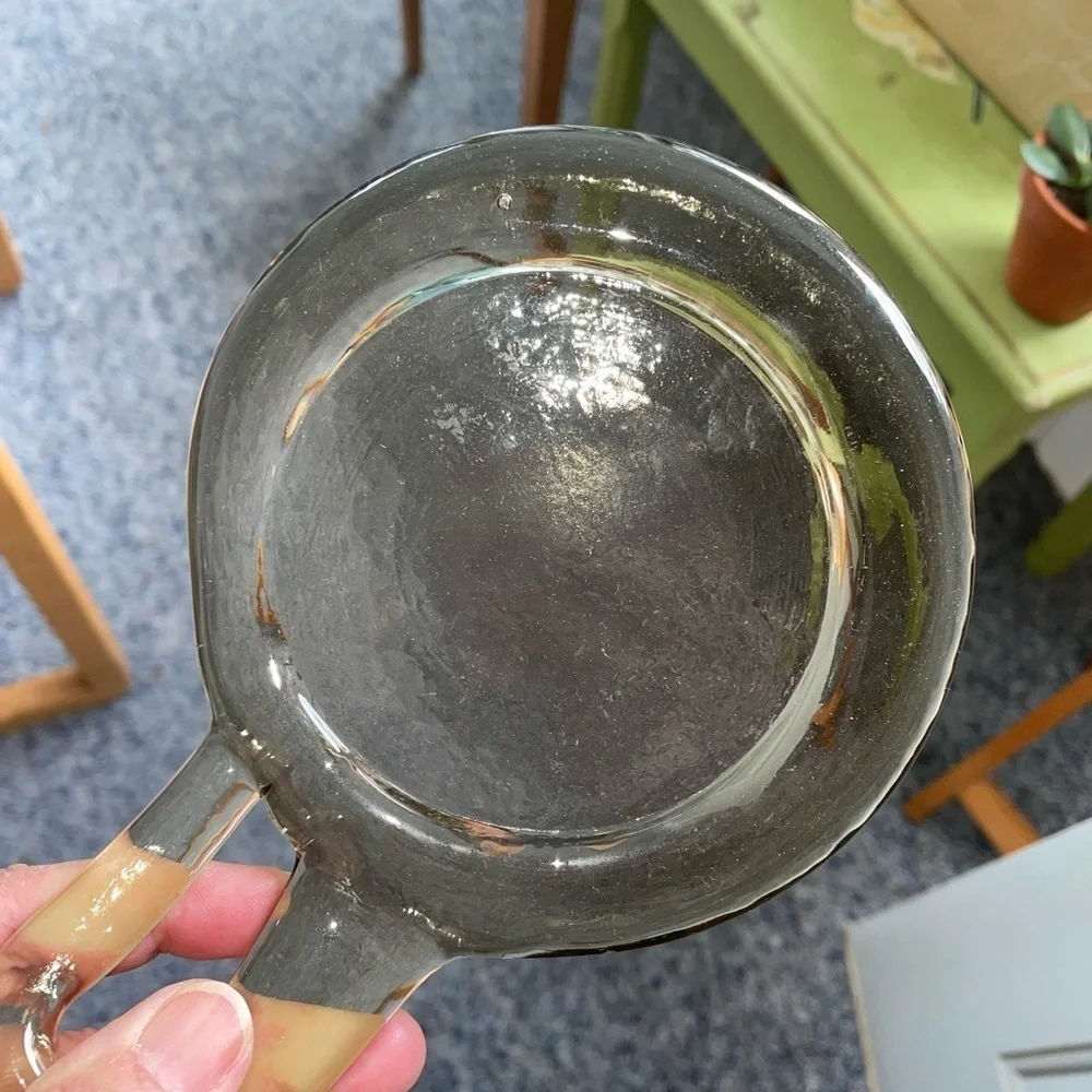 Handmade glass candle plate, light amber color, excellent condition